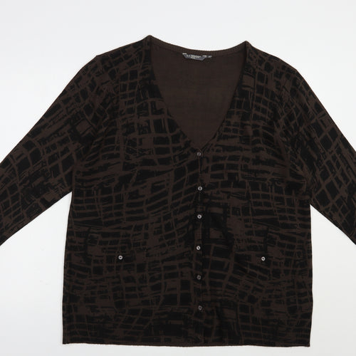 La Mode Womens Brown V-Neck Geometric Acrylic Cardigan Jumper Size XL
