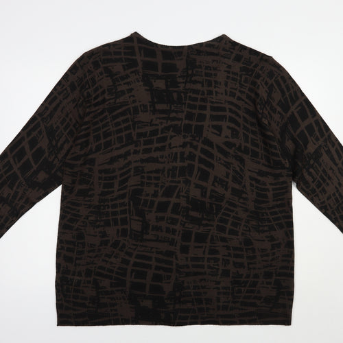 La Mode Womens Brown V-Neck Geometric Acrylic Cardigan Jumper Size XL