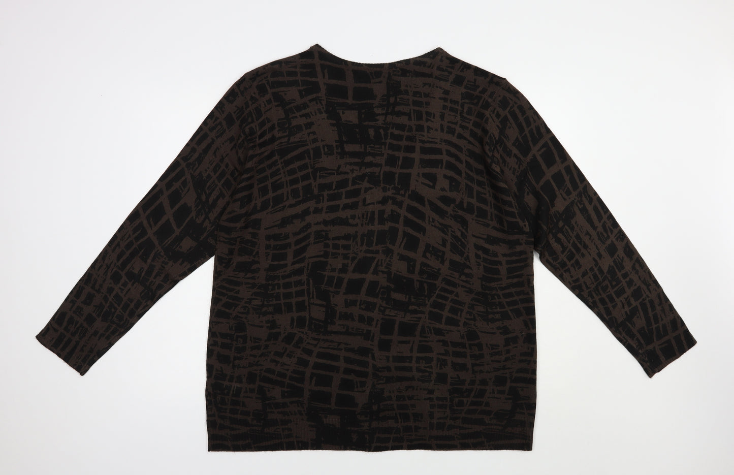 La Mode Womens Brown V-Neck Geometric Acrylic Cardigan Jumper Size XL