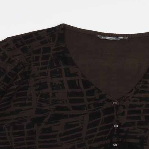 La Mode Womens Brown V-Neck Geometric Acrylic Cardigan Jumper Size XL