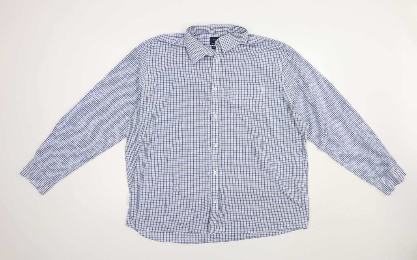 F&F Mens Blue Plaid Polyester  Dress Shirt Size 18 Collared Button