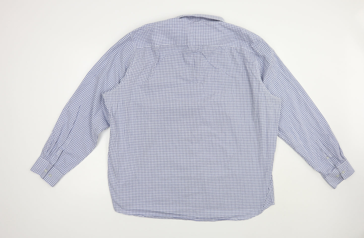 F&F Mens Blue Plaid Polyester  Dress Shirt Size 18 Collared Button