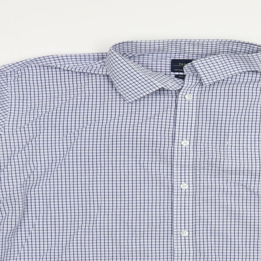 F&F Mens Blue Plaid Polyester  Dress Shirt Size 18 Collared Button