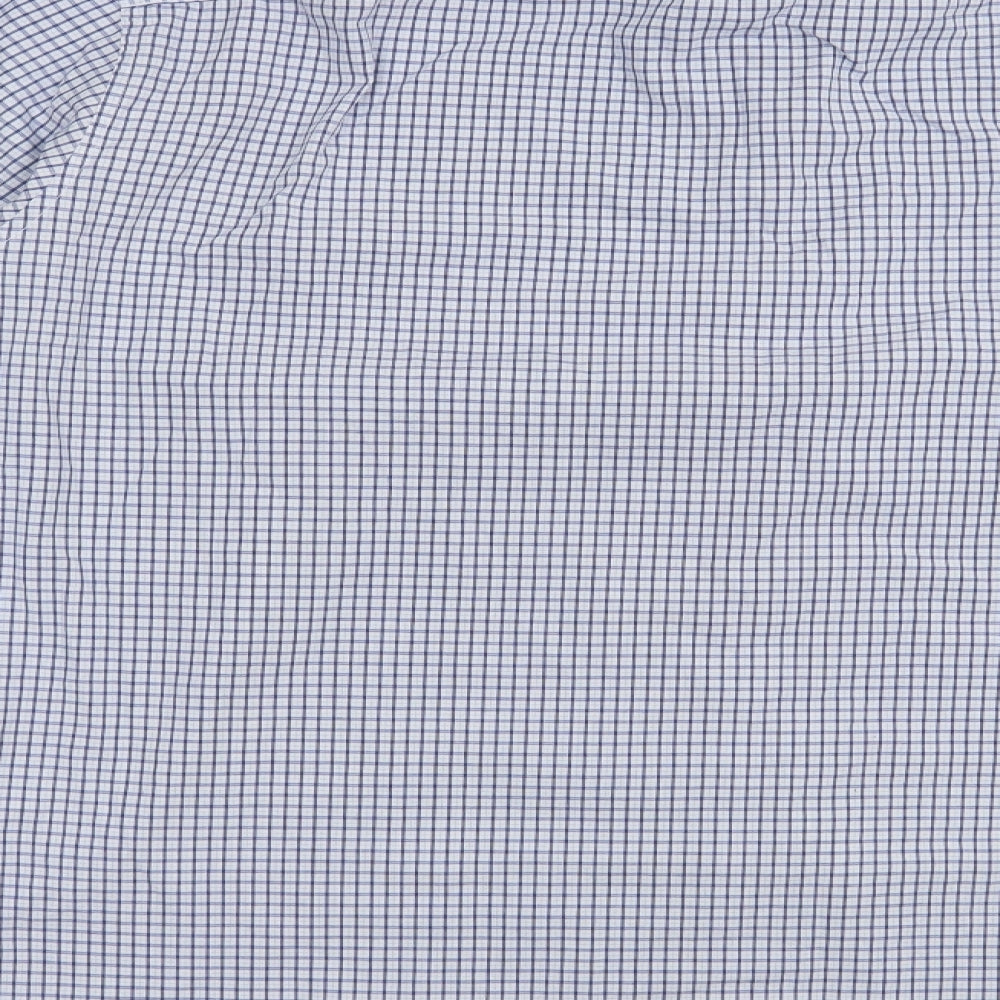F&F Mens Blue Plaid Polyester  Dress Shirt Size 18 Collared Button