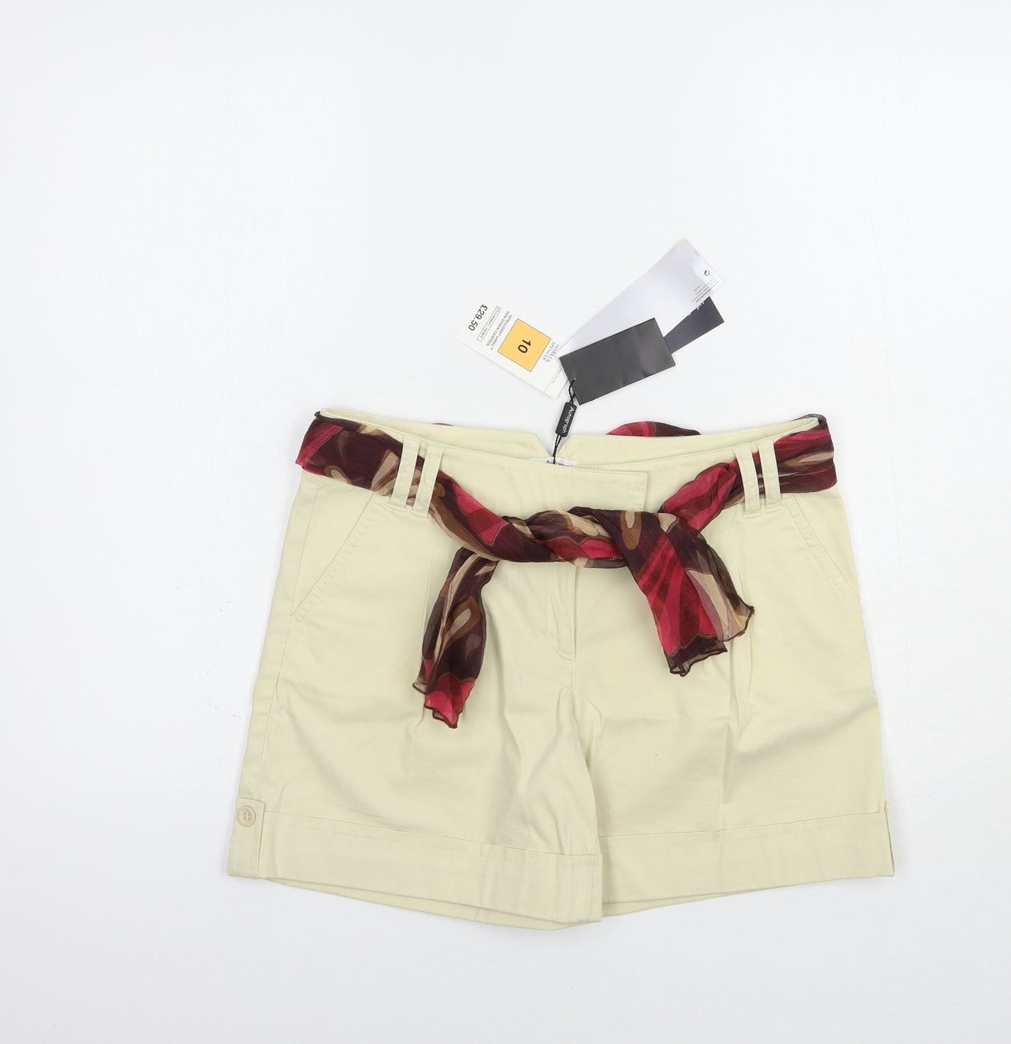 Marks and Spencer Womens Beige  Cotton Chino Shorts Size 10 L5 in Regular Hook & Loop