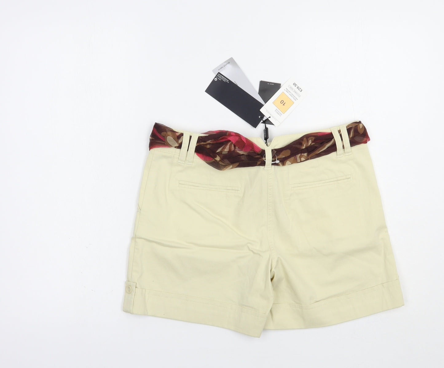 Marks and Spencer Womens Beige  Cotton Chino Shorts Size 10 L5 in Regular Hook & Loop