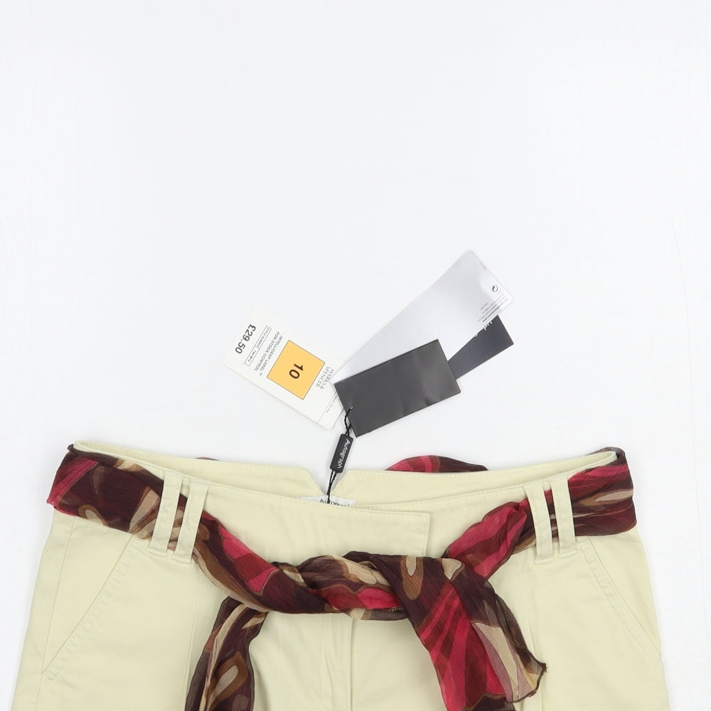 Marks and Spencer Womens Beige  Cotton Chino Shorts Size 10 L5 in Regular Hook & Loop