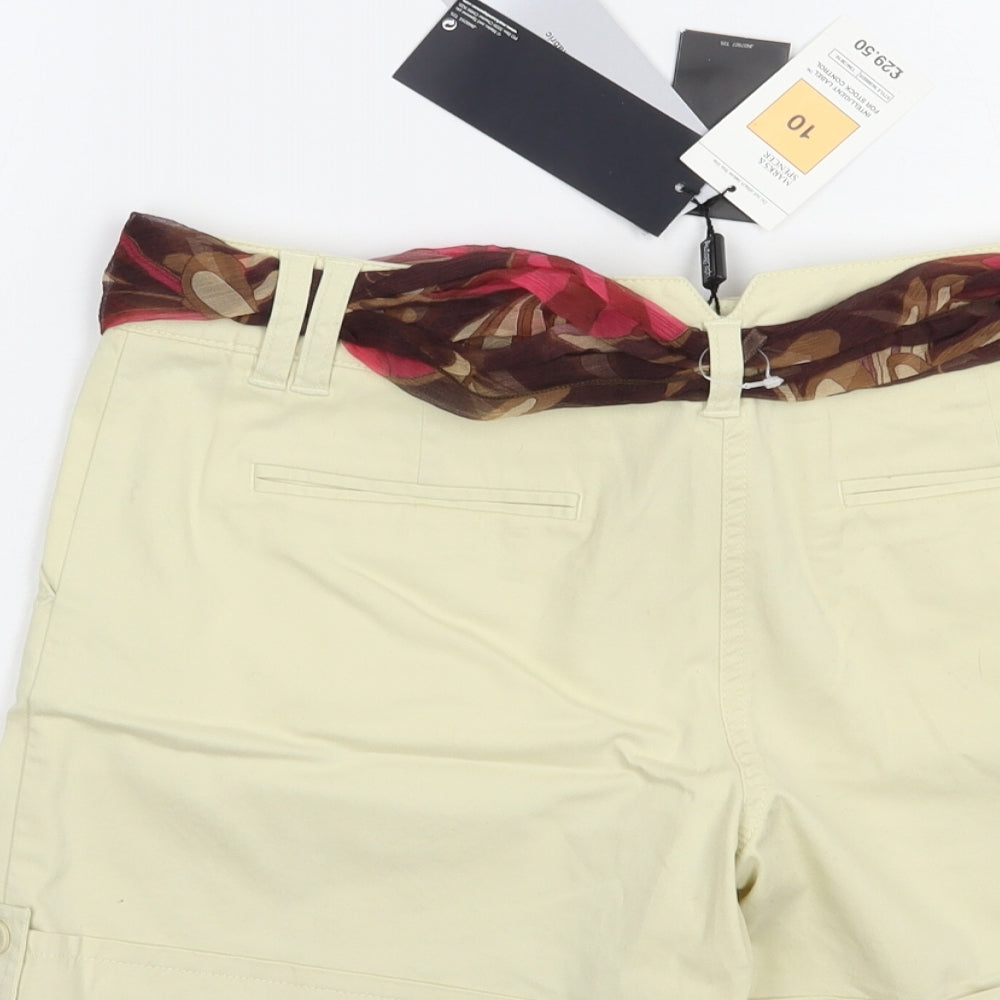 Marks and Spencer Womens Beige  Cotton Chino Shorts Size 10 L5 in Regular Hook & Loop