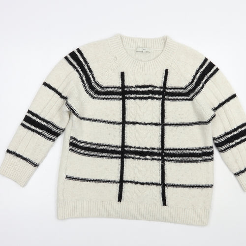 NEXT Womens Ivory Crew Neck Striped Acrylic Pullover Jumper Size L