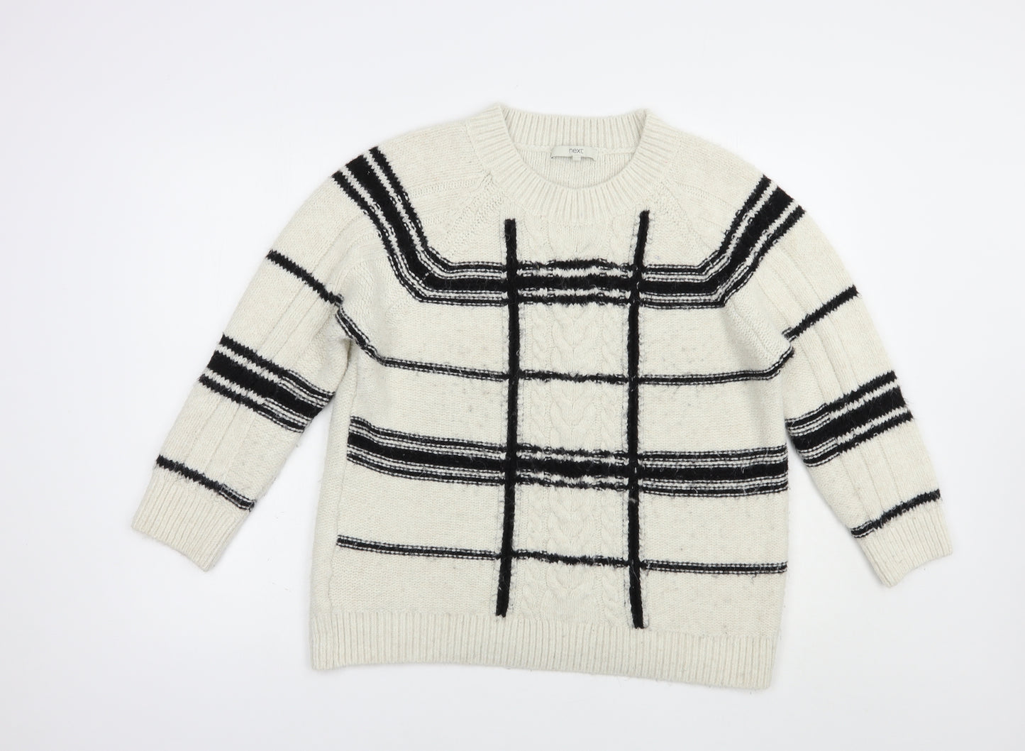 NEXT Womens Ivory Crew Neck Striped Acrylic Pullover Jumper Size L