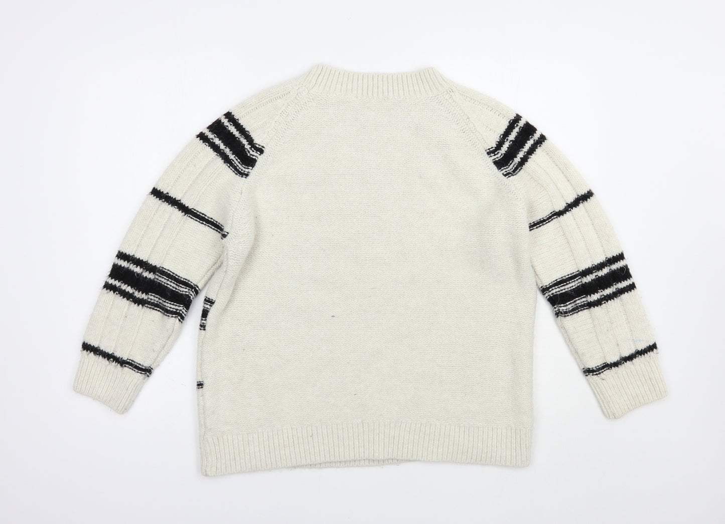NEXT Womens Ivory Crew Neck Striped Acrylic Pullover Jumper Size L
