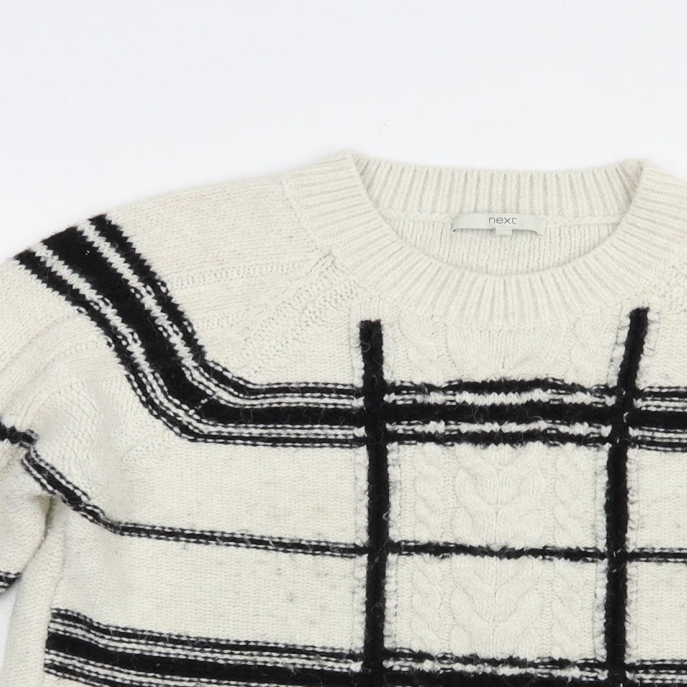 NEXT Womens Ivory Crew Neck Striped Acrylic Pullover Jumper Size L
