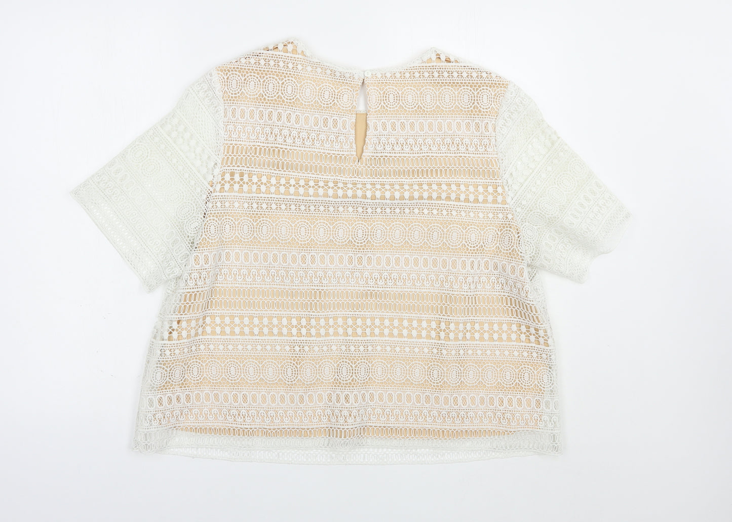 Marks and Spencer Womens White  Polyester Basic Blouse Size 18 Round Neck - Lace Overlay