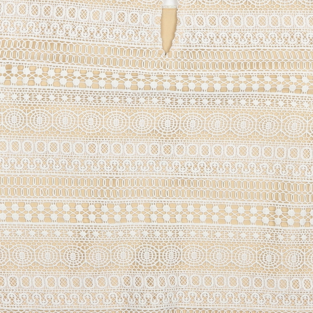 Marks and Spencer Womens White  Polyester Basic Blouse Size 18 Round Neck - Lace Overlay