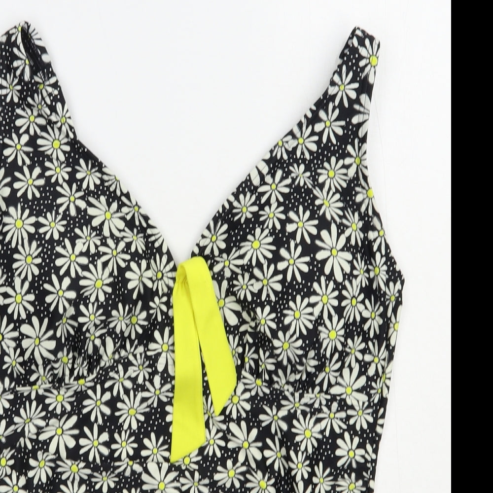Love Yours Womens Black Floral Nylon Camisole Blouse Size 22 V-Neck