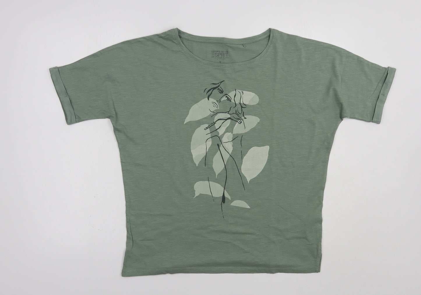 Esprit Womens Green  Cotton Basic T-Shirt Size S Boat Neck