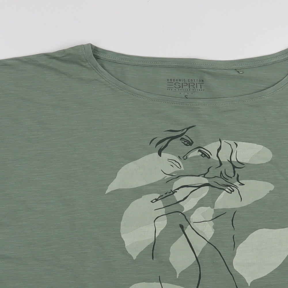 Esprit Womens Green  Cotton Basic T-Shirt Size S Boat Neck