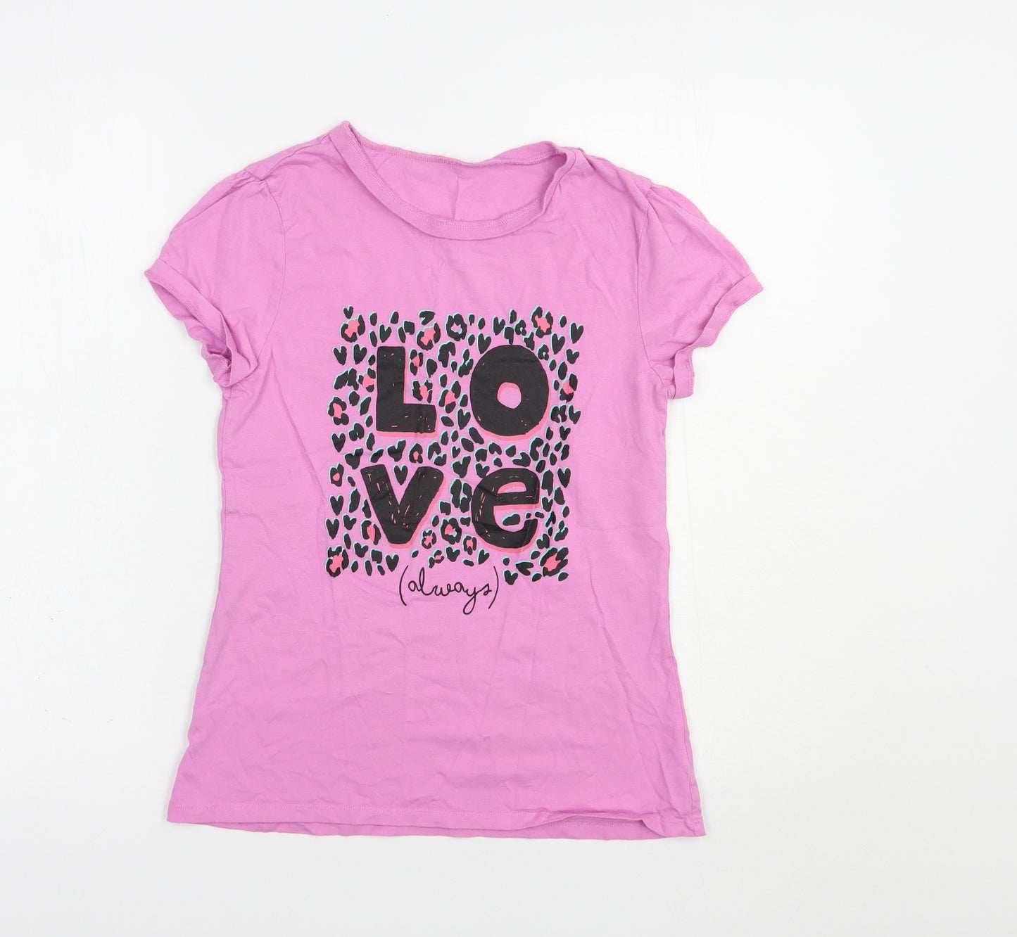 George Girls Pink  Cotton Pullover T-Shirt Size 12-13 Years Crew Neck Pullover - Love