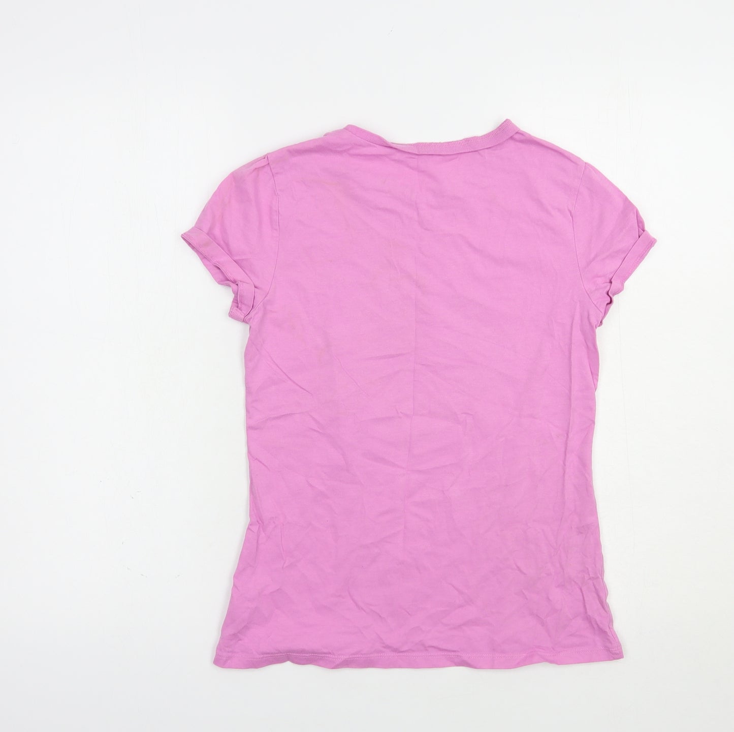 George Girls Pink  Cotton Pullover T-Shirt Size 12-13 Years Crew Neck Pullover - Love