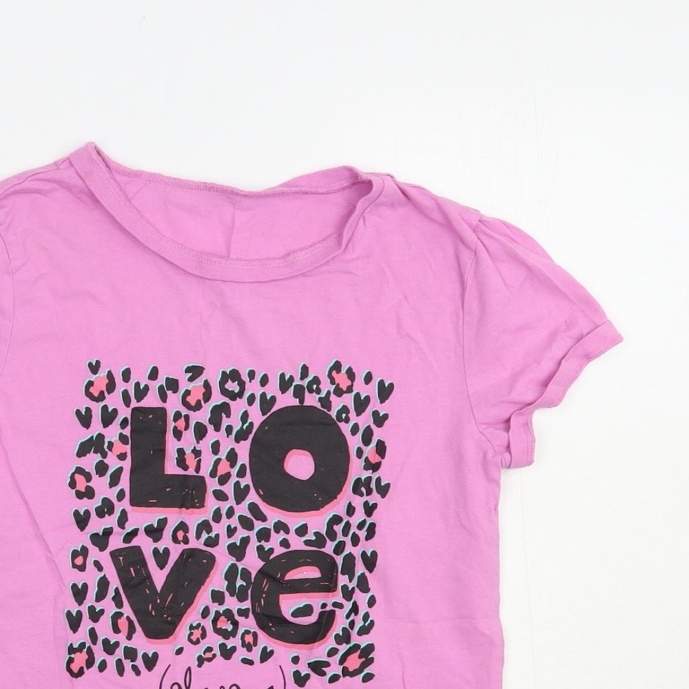 George Girls Pink  Cotton Pullover T-Shirt Size 12-13 Years Crew Neck Pullover - Love