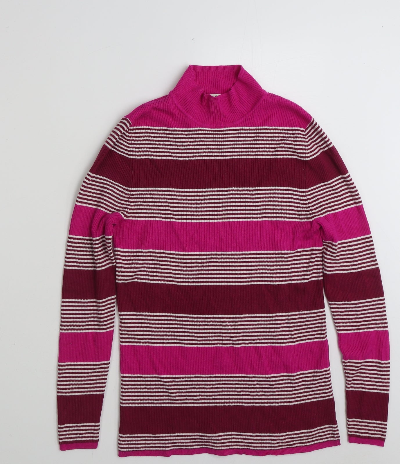 George Womens Pink High Neck Striped Viscose Pullover Jumper Size 16