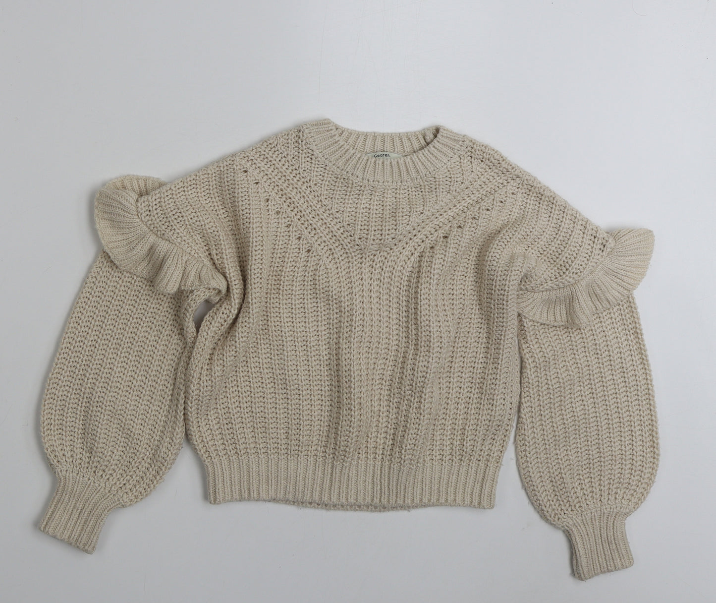 George Girls Beige Crew Neck  Acrylic Pullover Jumper Size 9-10 Years  Pullover