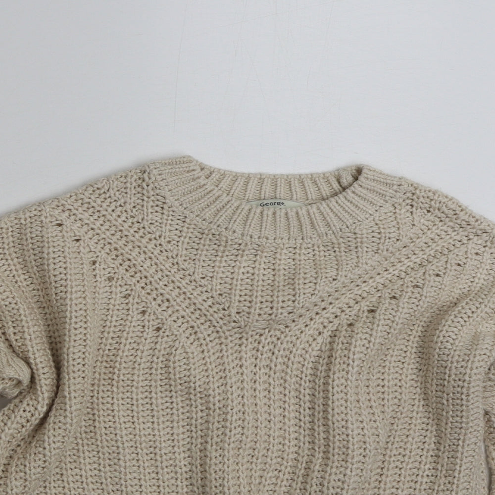 George Girls Beige Crew Neck  Acrylic Pullover Jumper Size 9-10 Years  Pullover