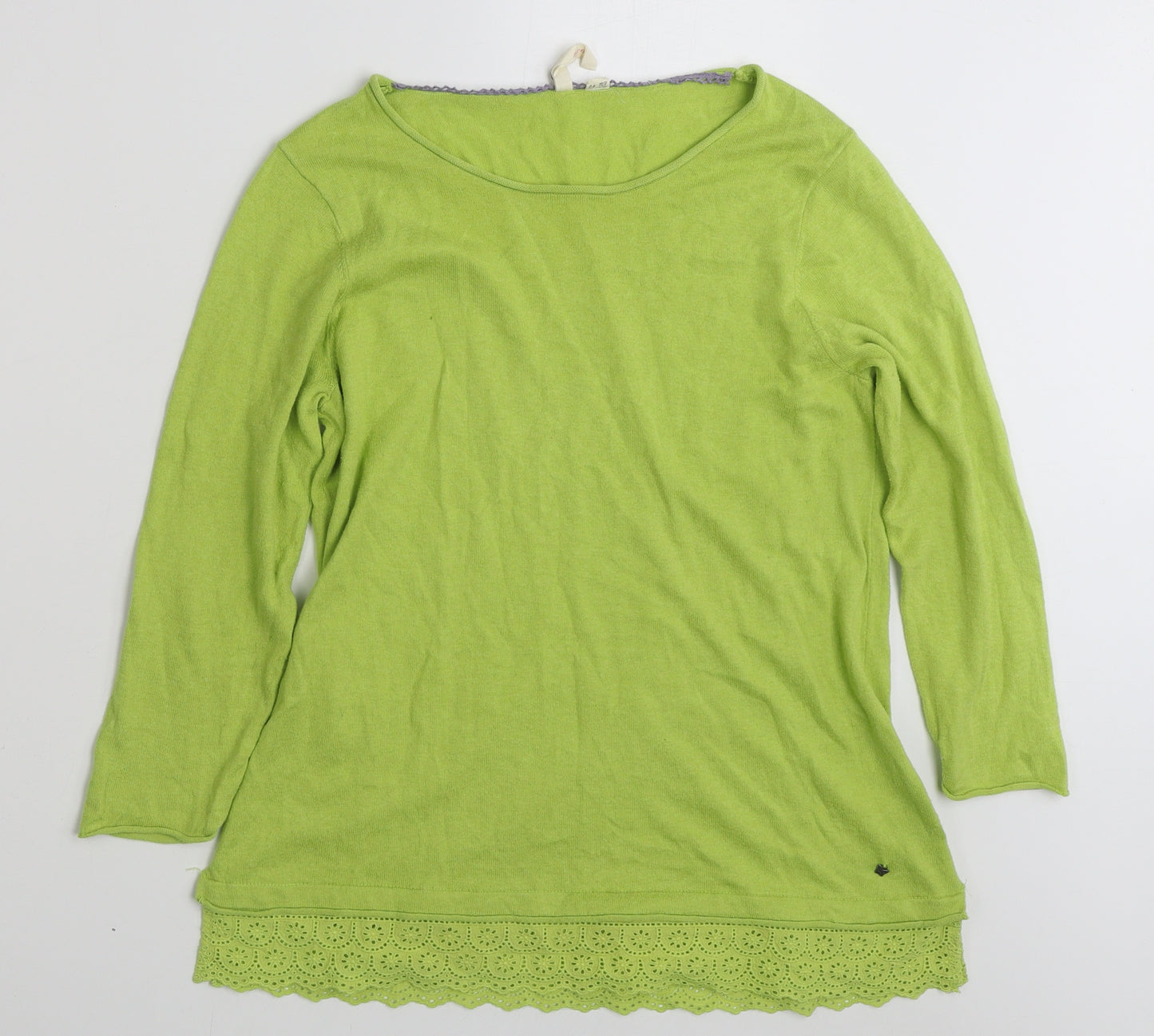 White Stuff Womens Green Boat Neck  100% Cotton Pullover Jumper Size 12