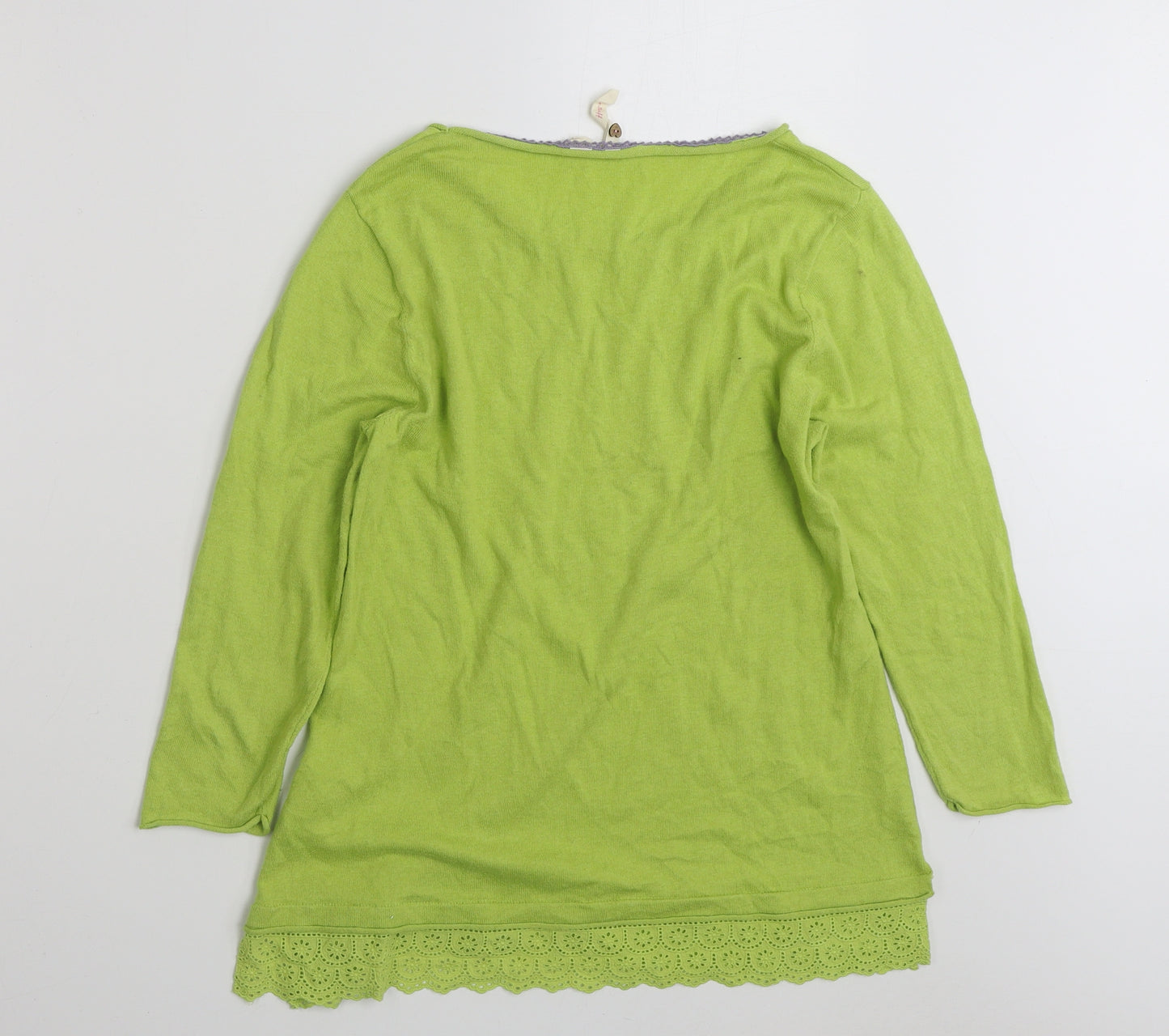 White Stuff Womens Green Boat Neck  100% Cotton Pullover Jumper Size 12