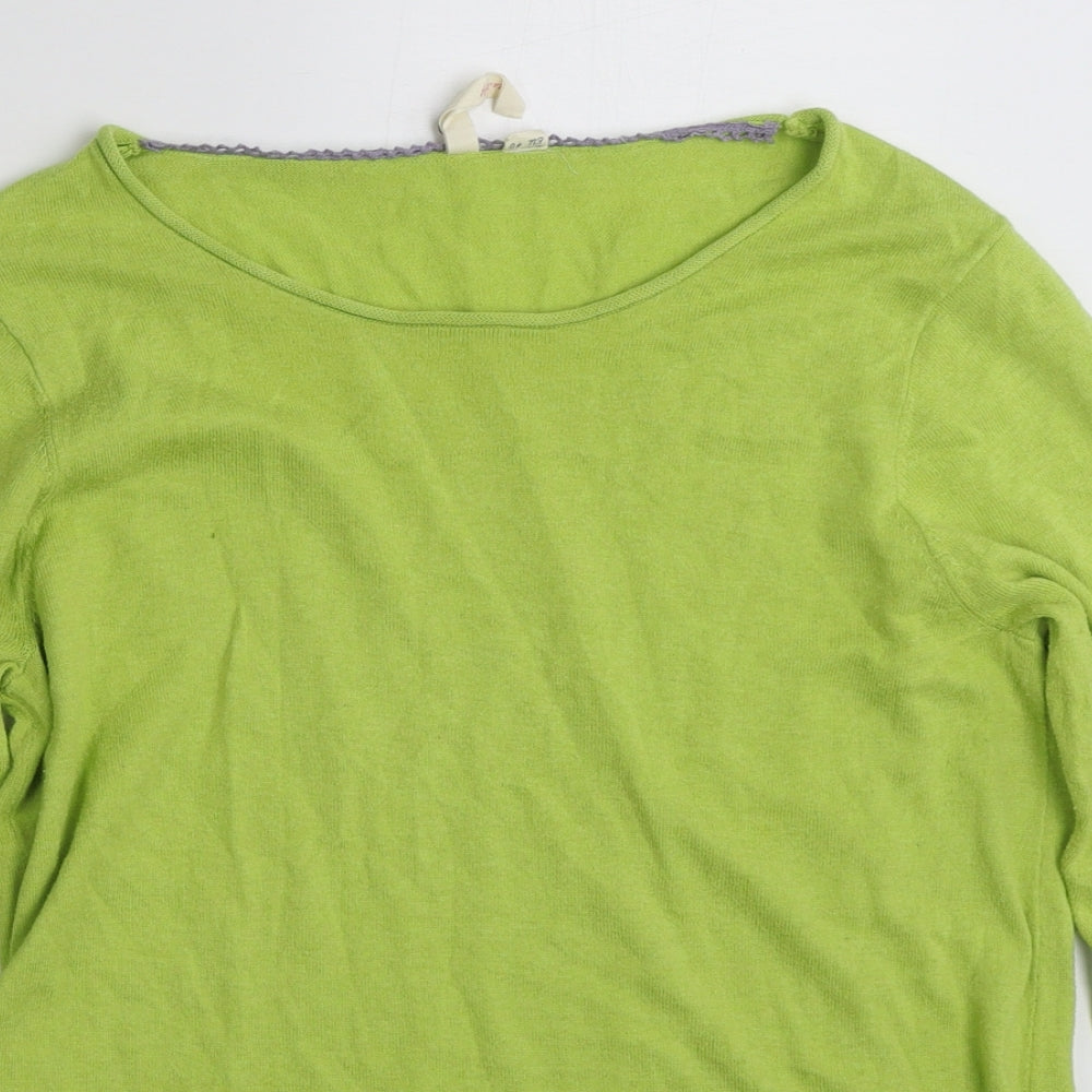 White Stuff Womens Green Boat Neck  100% Cotton Pullover Jumper Size 12