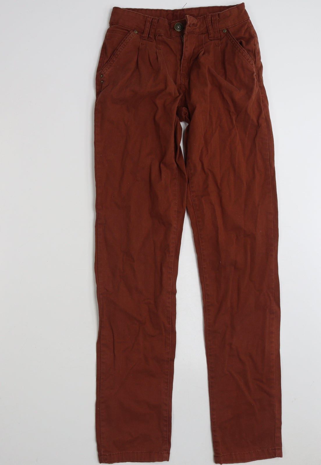 Denim & Co. Womens Brown  Cotton Chino Trousers Size 6 L31 in Regular Zip