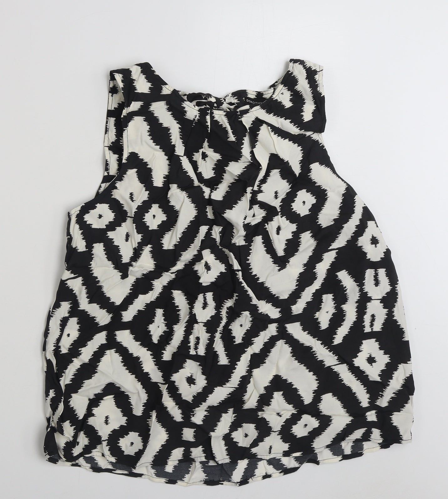 Dorothy Perkins Womens Black Geometric Viscose Basic Blouse Size 16 Boat Neck - Tie