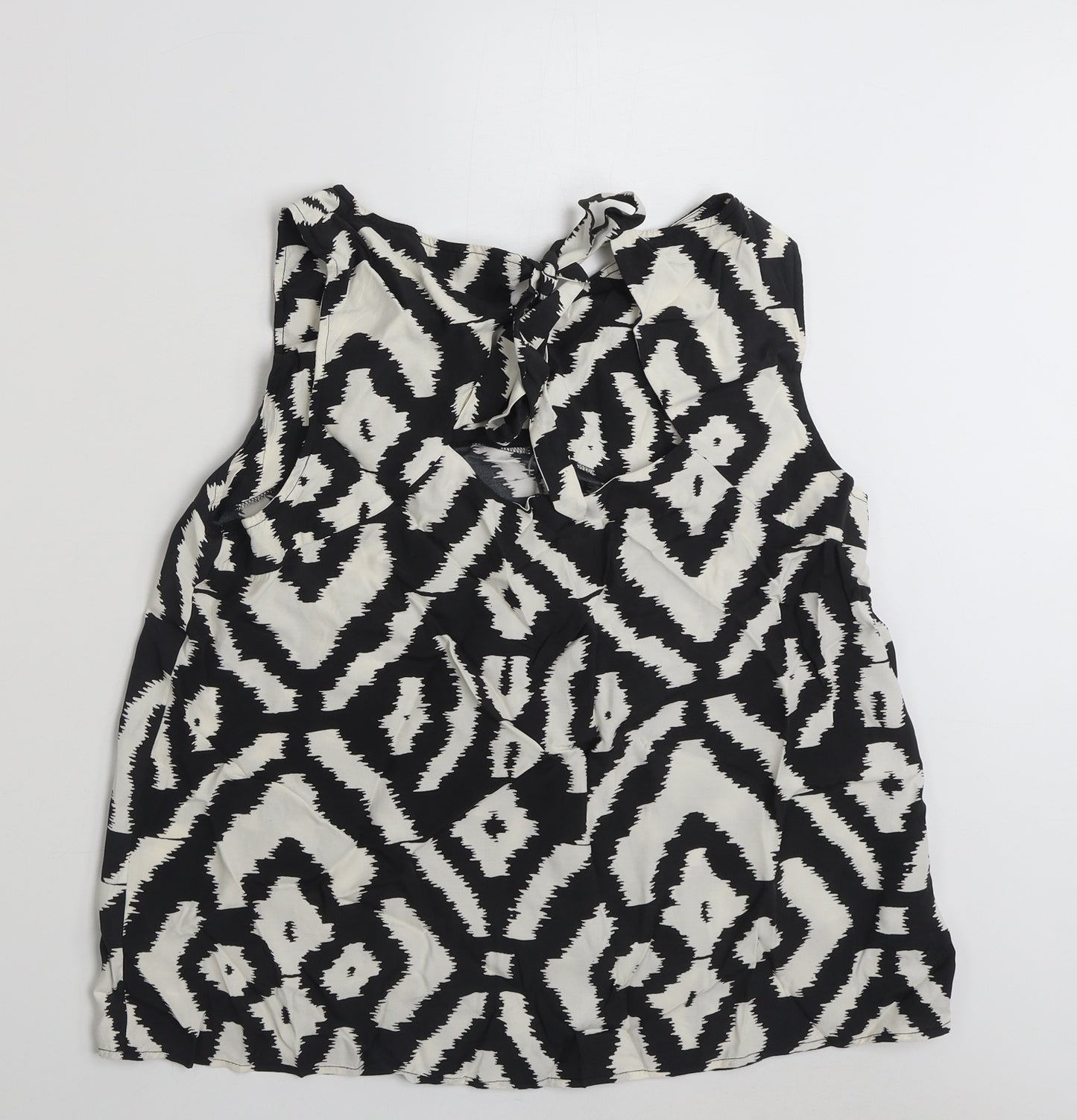 Dorothy Perkins Womens Black Geometric Viscose Basic Blouse Size 16 Boat Neck - Tie