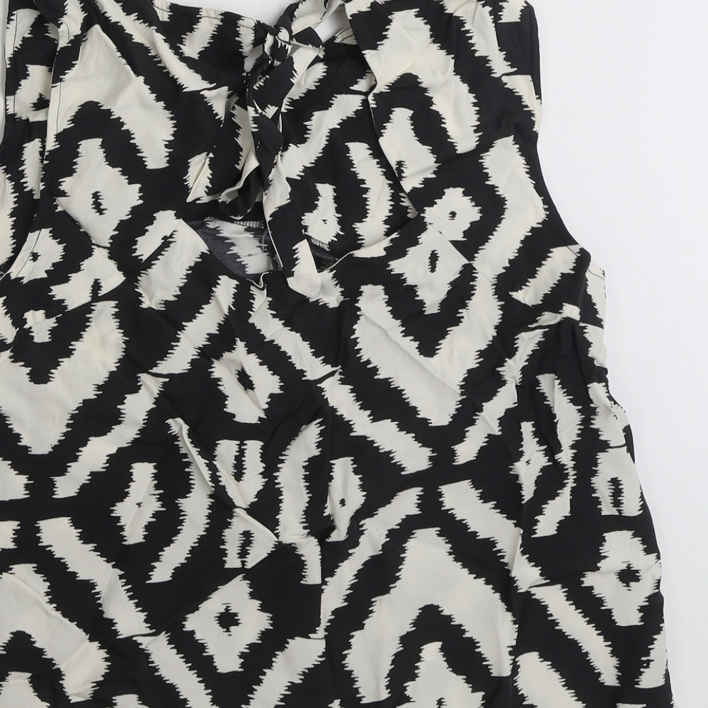 Dorothy Perkins Womens Black Geometric Viscose Basic Blouse Size 16 Boat Neck - Tie