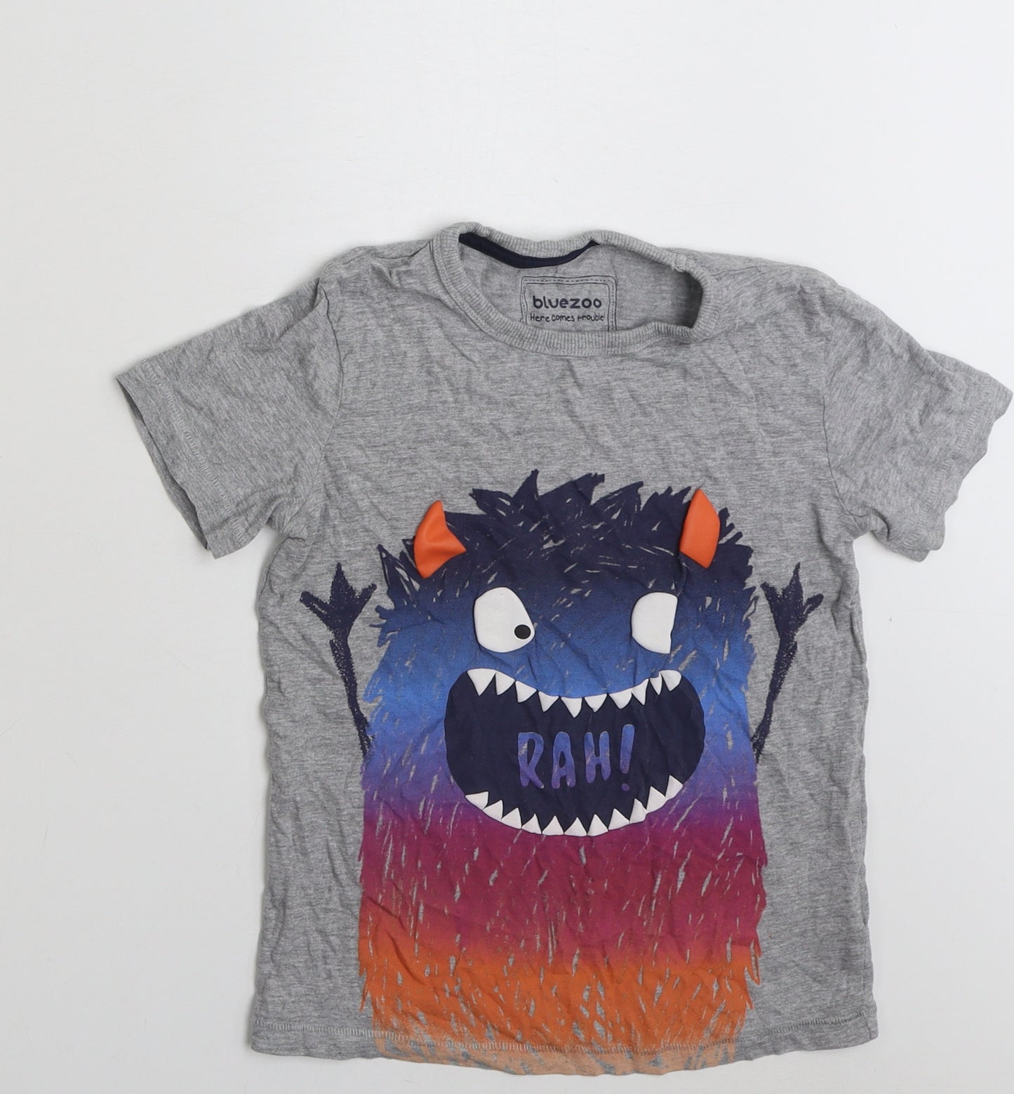 Blue Zoo Boys Grey  Cotton Basic T-Shirt Size 5-6 Years Crew Neck Pullover - Rah!