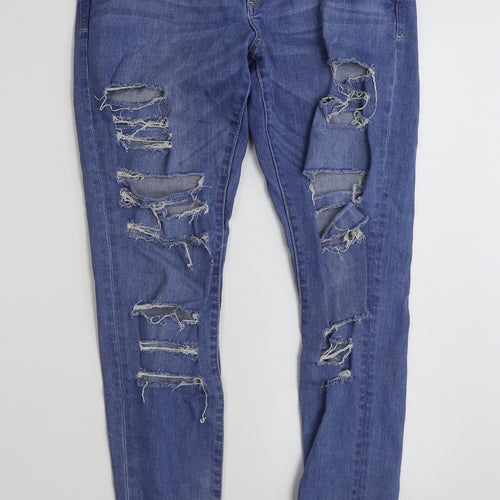 Denim & Co. Womens Blue  Cotton Skinny Jeans Size 12 L29 in Slim Zip