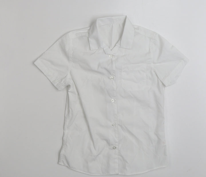 F&F Girls White Polyester Basic Button-Up Size 9-10 Years Collared Button