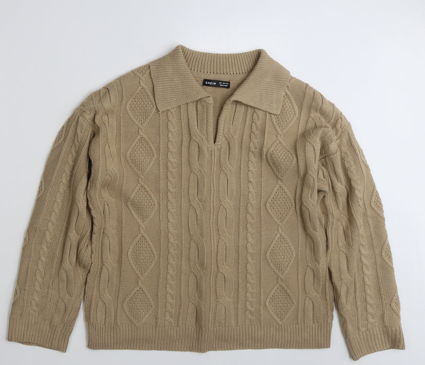 SHEIN  Womens Beige Collared  Acrylic Pullover Jumper Size S