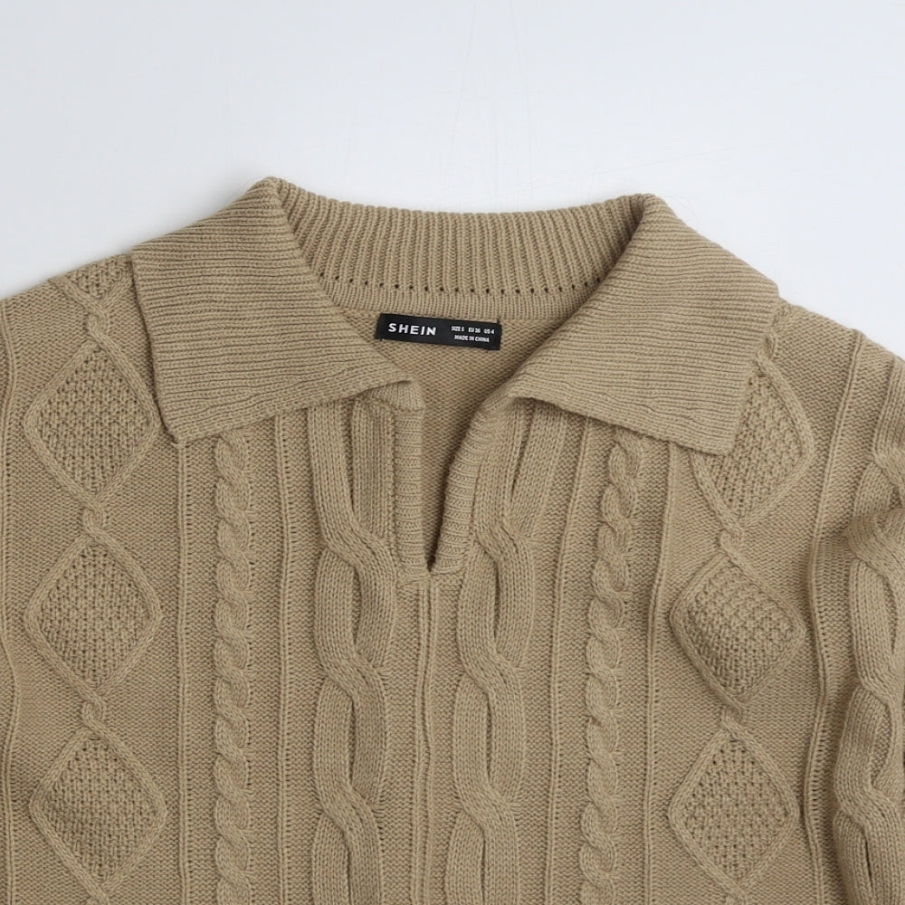 SHEIN  Womens Beige Collared  Acrylic Pullover Jumper Size S