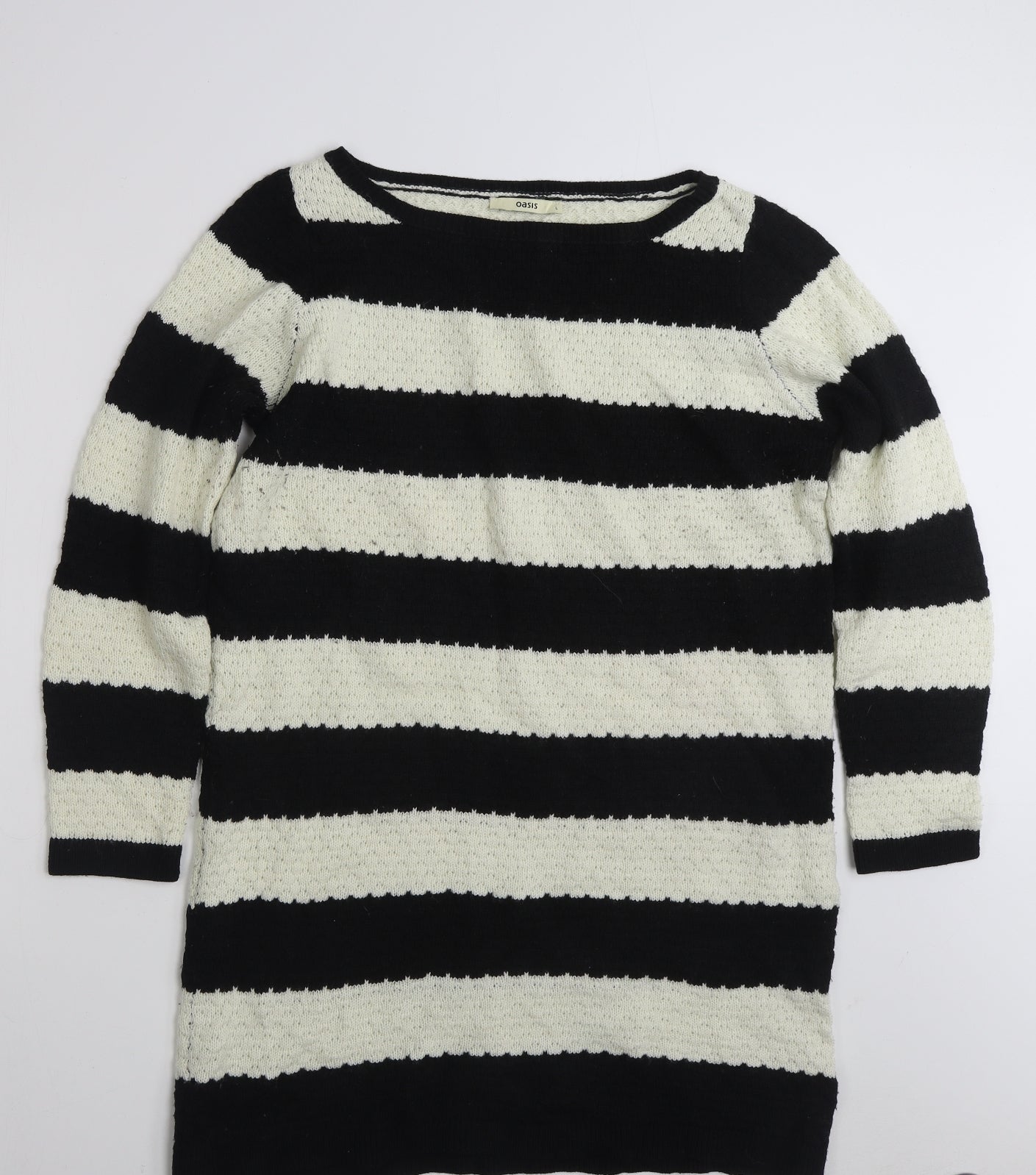 Oasis Womens Black Boat Neck Striped Wool Tunic Jumper Size L   - Black & White