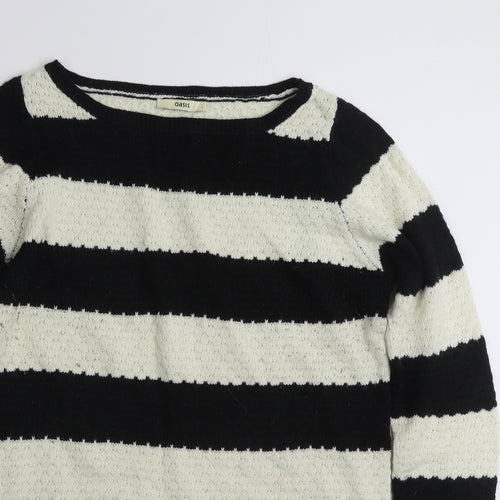 Oasis Womens Black Boat Neck Striped Wool Tunic Jumper Size L   - Black & White