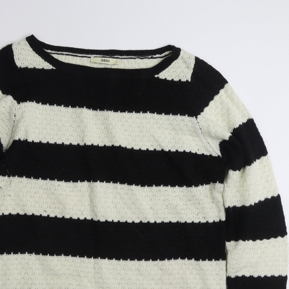 Oasis Womens Black Boat Neck Striped Wool Tunic Jumper Size L   - Black & White