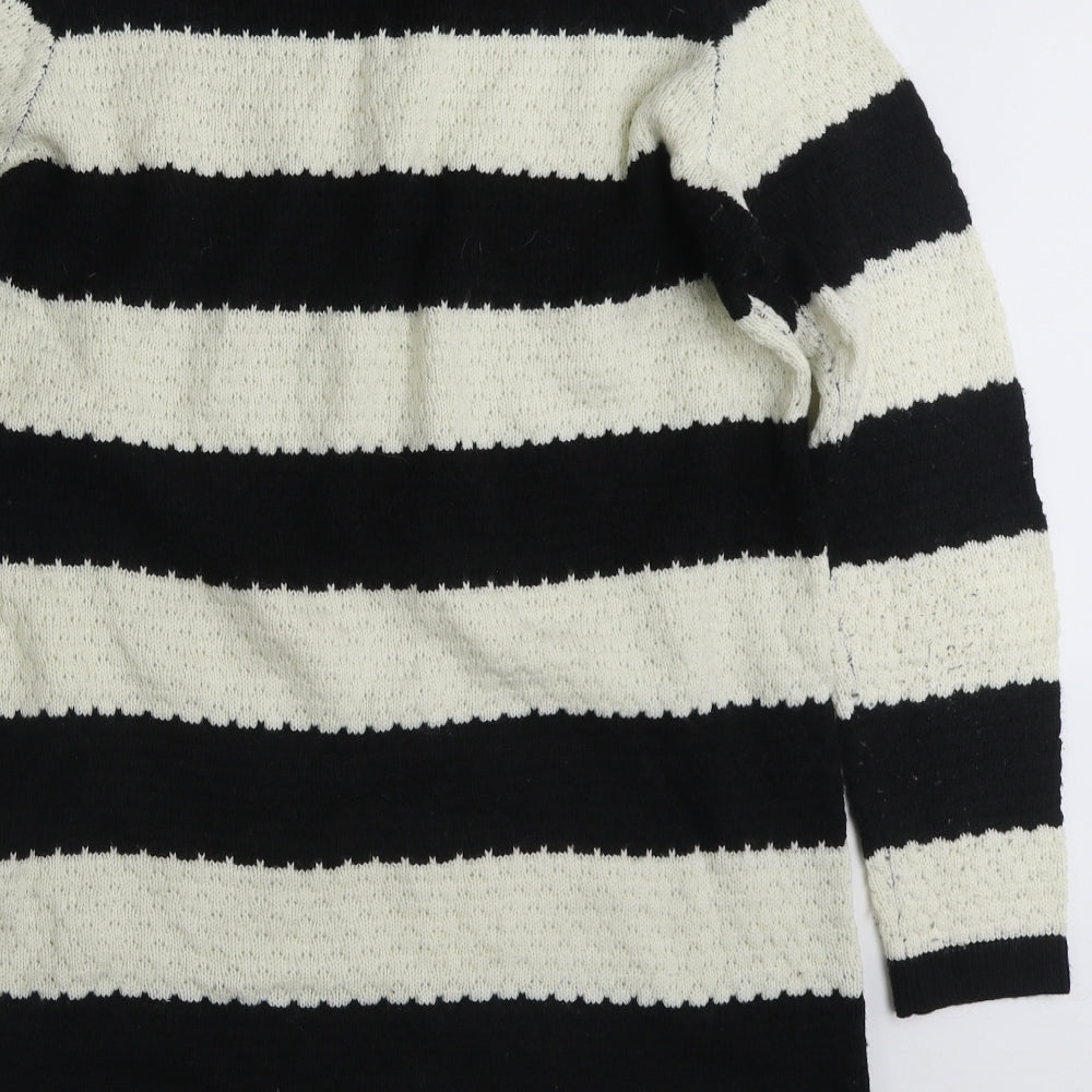 Oasis Womens Black Boat Neck Striped Wool Tunic Jumper Size L   - Black & White