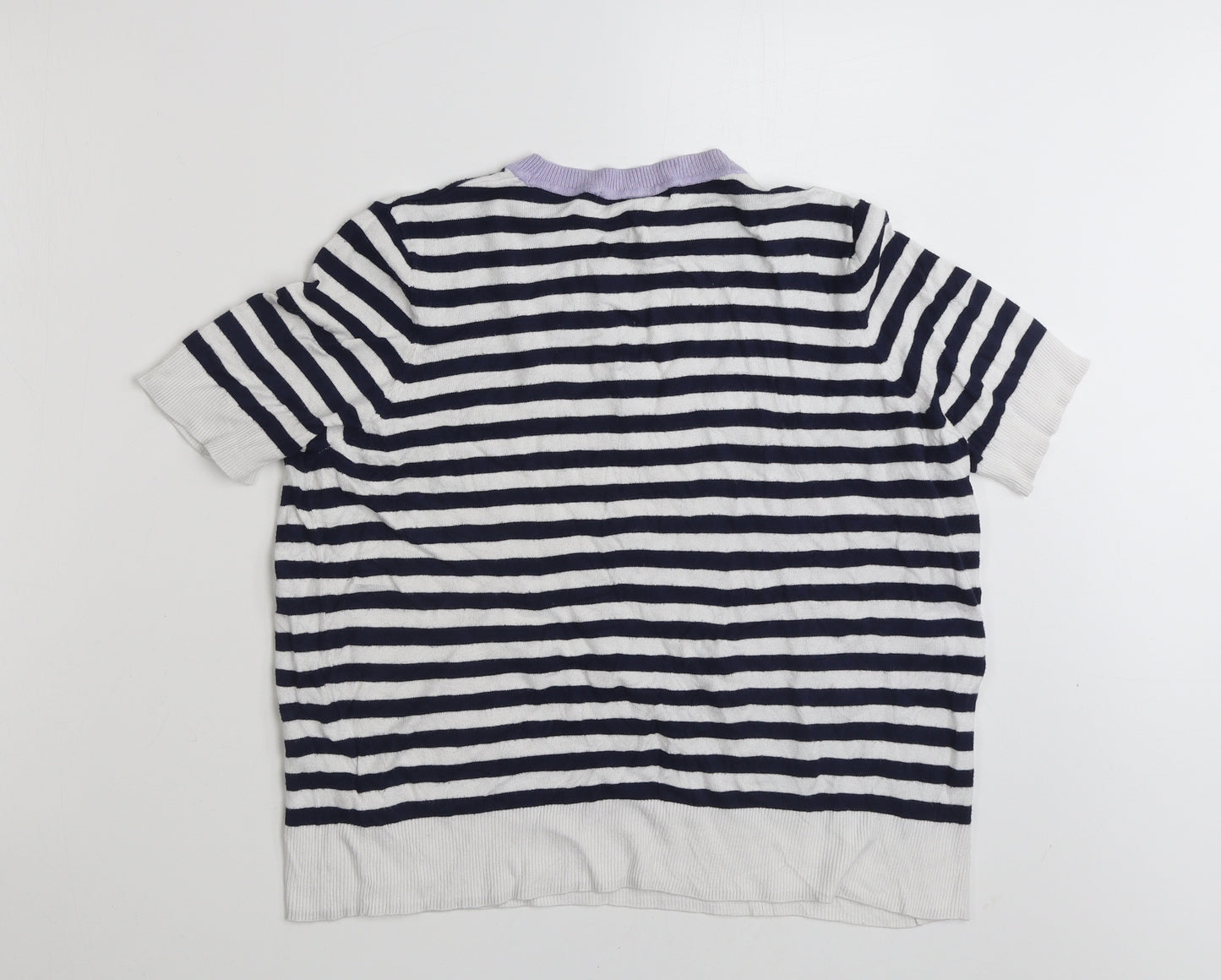 Marks and Spencer Womens Blue Round Neck Striped Viscose Pullover Jumper Size 16