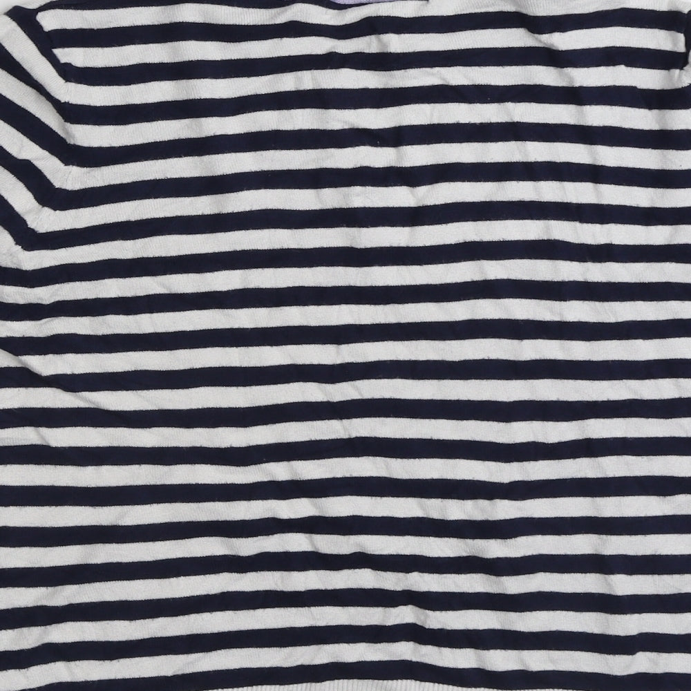 Marks and Spencer Womens Blue Round Neck Striped Viscose Pullover Jumper Size 16