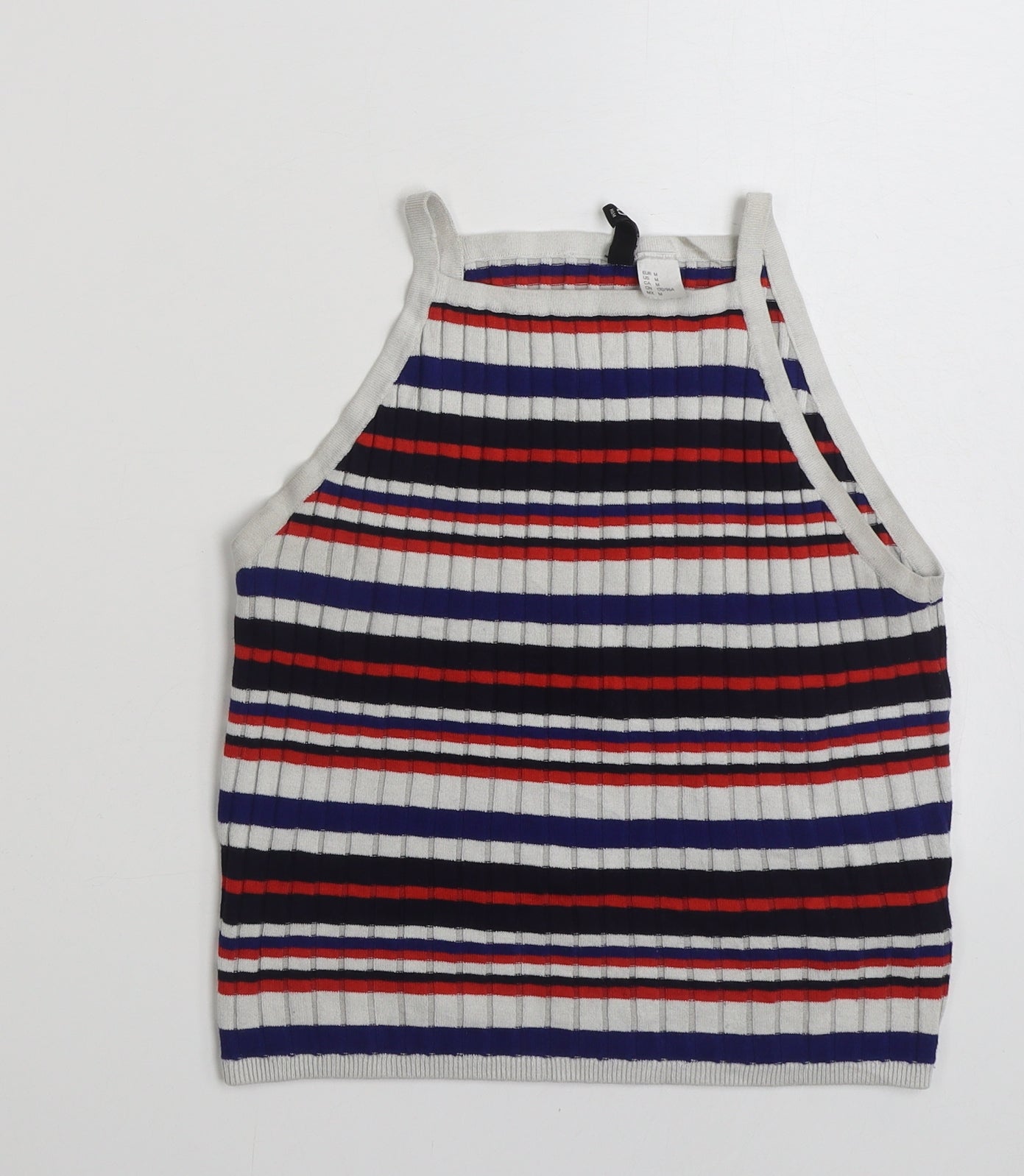 H&M Womens Multicoloured Square Neck Striped Acrylic Vest Jumper Size M