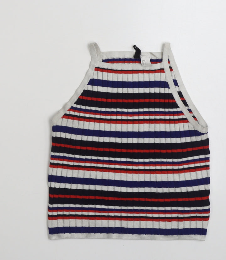 H&M Womens Multicoloured Square Neck Striped Acrylic Vest Jumper Size M