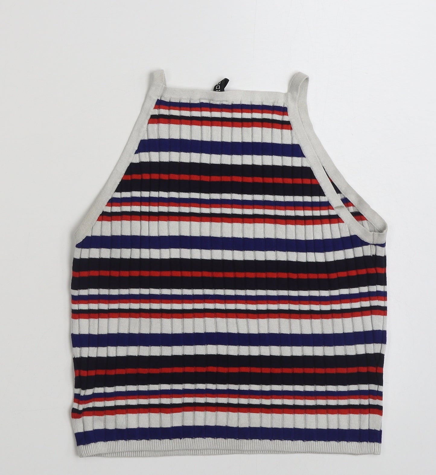 H&M Womens Multicoloured Square Neck Striped Acrylic Vest Jumper Size M