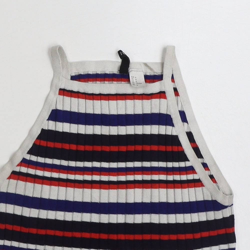 H&M Womens Multicoloured Square Neck Striped Acrylic Vest Jumper Size M