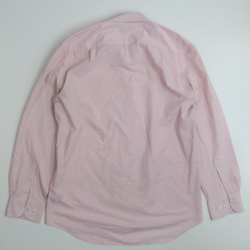 Marks and Spencer Mens Pink Check Polyester  Button-Up Size 16 Collared Button